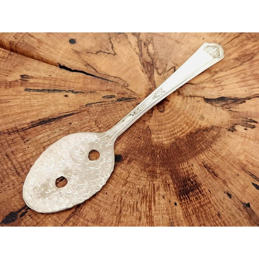 Vtg Florentine Silver Plate Spoon Modified Flattened Pierced Texture Folk Art 6"